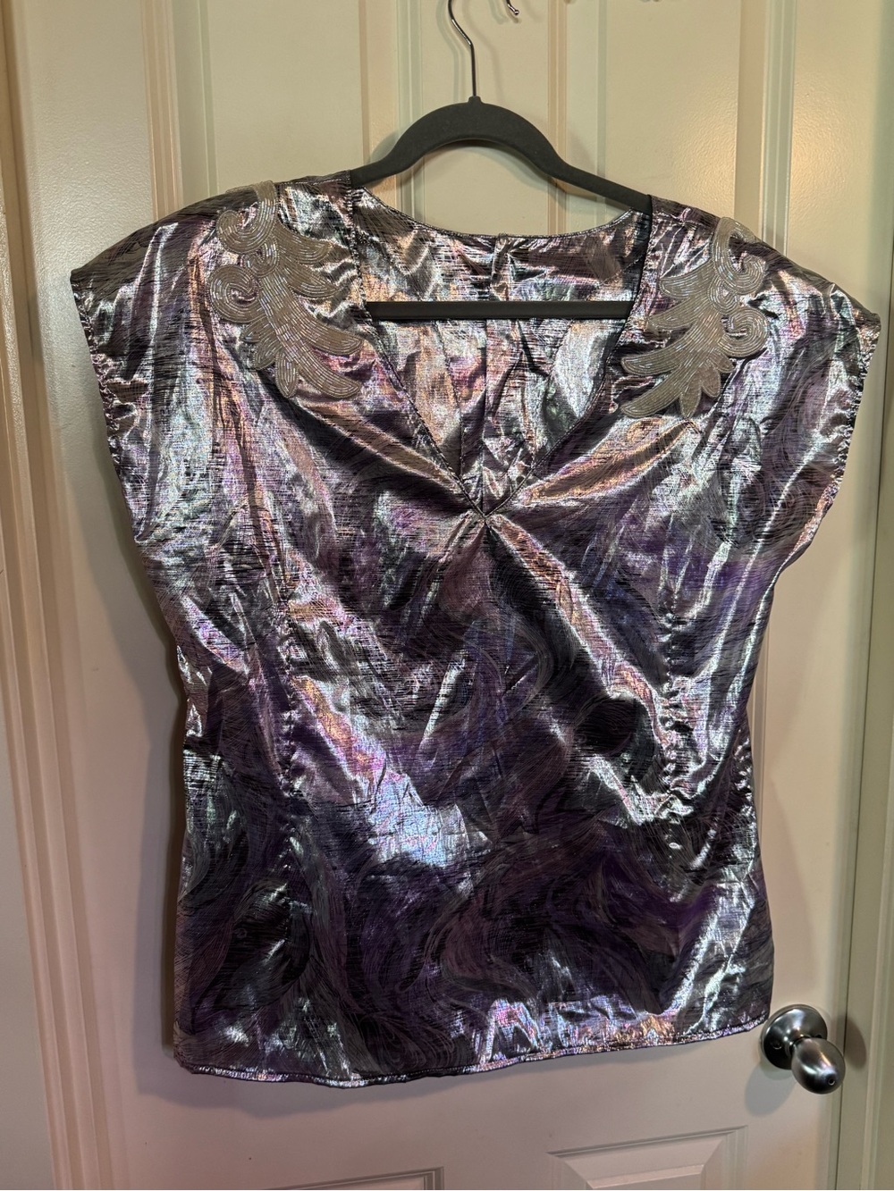 Shimmer Purple Metallic Cap-Sleeve Top